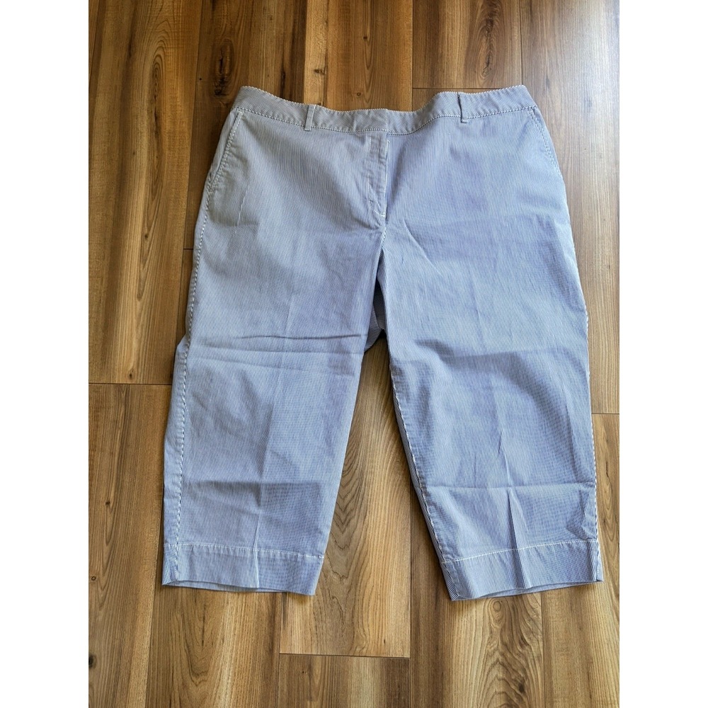 Talbots Capri Pants 22W Petite Wide Crop Blue Pinstripe Nautical Beach